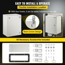 VEVOR NEMA Steel Enclosure, 16 x 12 x 8\'\' NEMA 4X Steel Electrical Box, IP66 Waterproof & Dustproof, Outdoor/Indoor Electrical Junction Box, with Mounting Plate