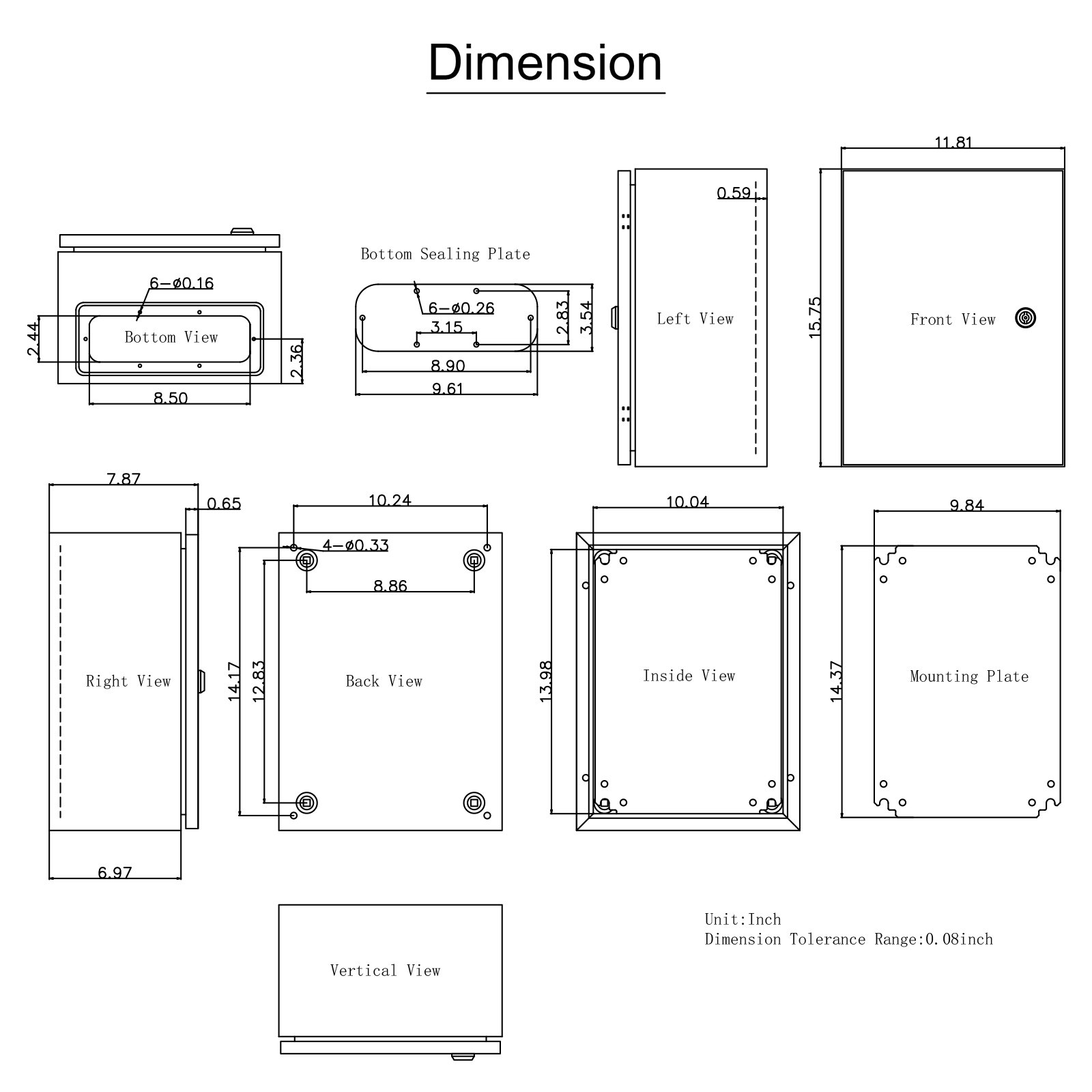 VEVOR Steel Electrical Box 16'' x 12'' x 8'' Electrical Enclosure Box, Carbon Steel Hinged Junction Box, IP65 Weatherproof Metal Box Wall-Mounted Electronic Equipment Enclosure Box with Mounting Plate