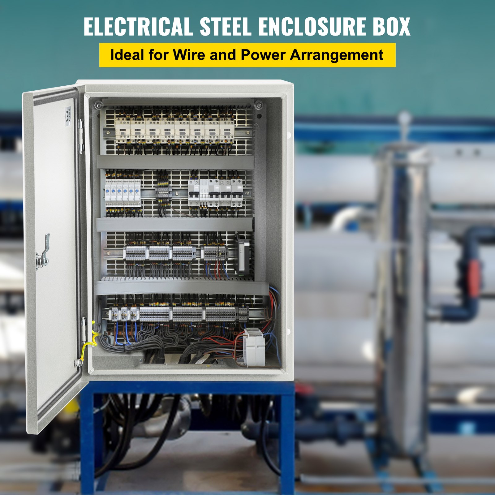 VEVOR Steel Electrical Box 40 x 30 x 20 cm Electrical Enclosure Box, Carbon Steel Hinged Junction Box, IP65 Weatherproof Metal Box Wall-Mounted Electronic Equipment Enclosure Box with Mounting Plate