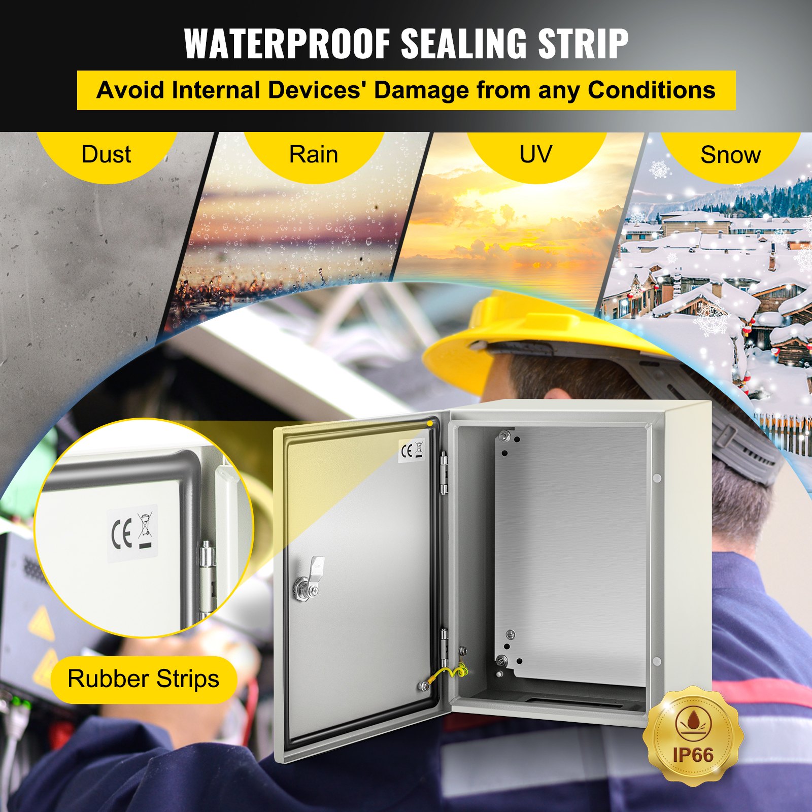 VEVOR Steel Electrical Box 40 x 30 x 20 cm Electrical Enclosure Box, Carbon Steel Hinged Junction Box, IP65 Weatherproof Metal Box Wall-Mounted Electronic Equipment Enclosure Box with Mounting Plate