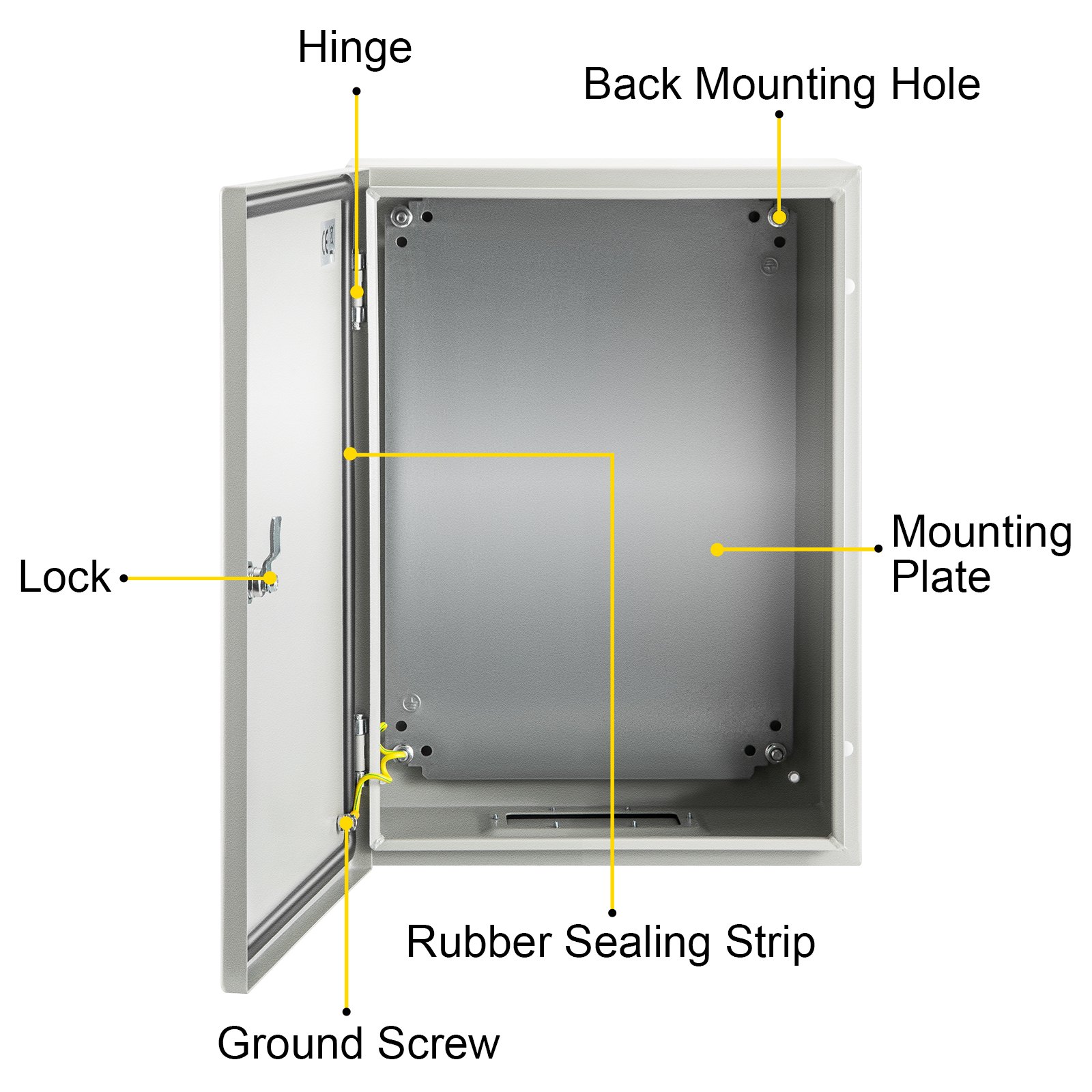 VEVOR Steel Electrical Box 40 x 30 x 20 cm Electrical Enclosure Box, Carbon Steel Hinged Junction Box, IP65 Weatherproof Metal Box Wall-Mounted Electronic Equipment Enclosure Box with Mounting Plate