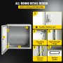 VEVOR nema 4x steel enclosure highlighting safety lock, hinge, mounting plate and outlet.