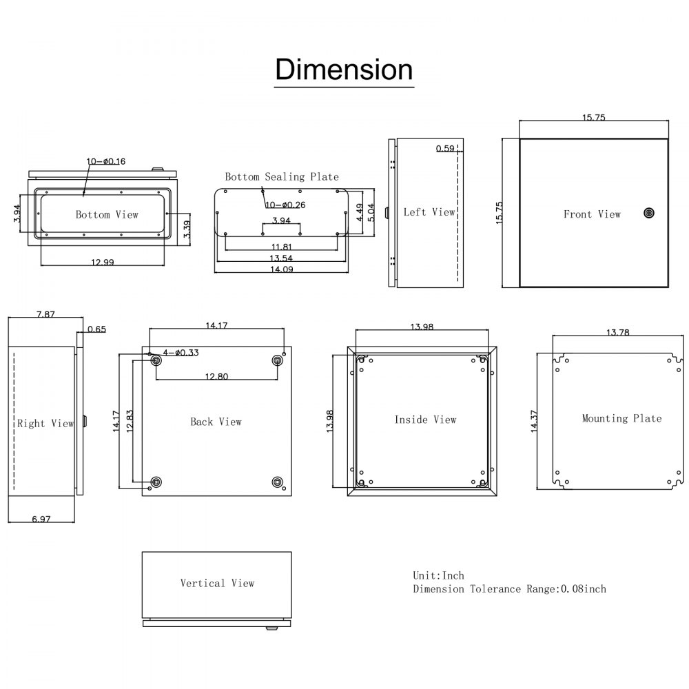 VEVOR NEMA Steel Enclosure, 16 x 16 x 8\'\' NEMA 4X Steel Electrical Box, IP66 Waterproof & Dustproof, Outdoor/Indoor Electrical Junction Box, with Mounting Plate