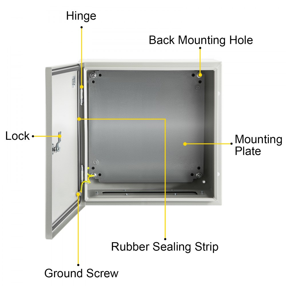 VEVOR NEMA Steel Enclosure, 40 x 40 x 20 cm NEMA 4X Steel Electrical Box, IP66 Waterproof & Dustproof, Outdoor/Indoor Electrical Junction Box, with Mounting Plate
