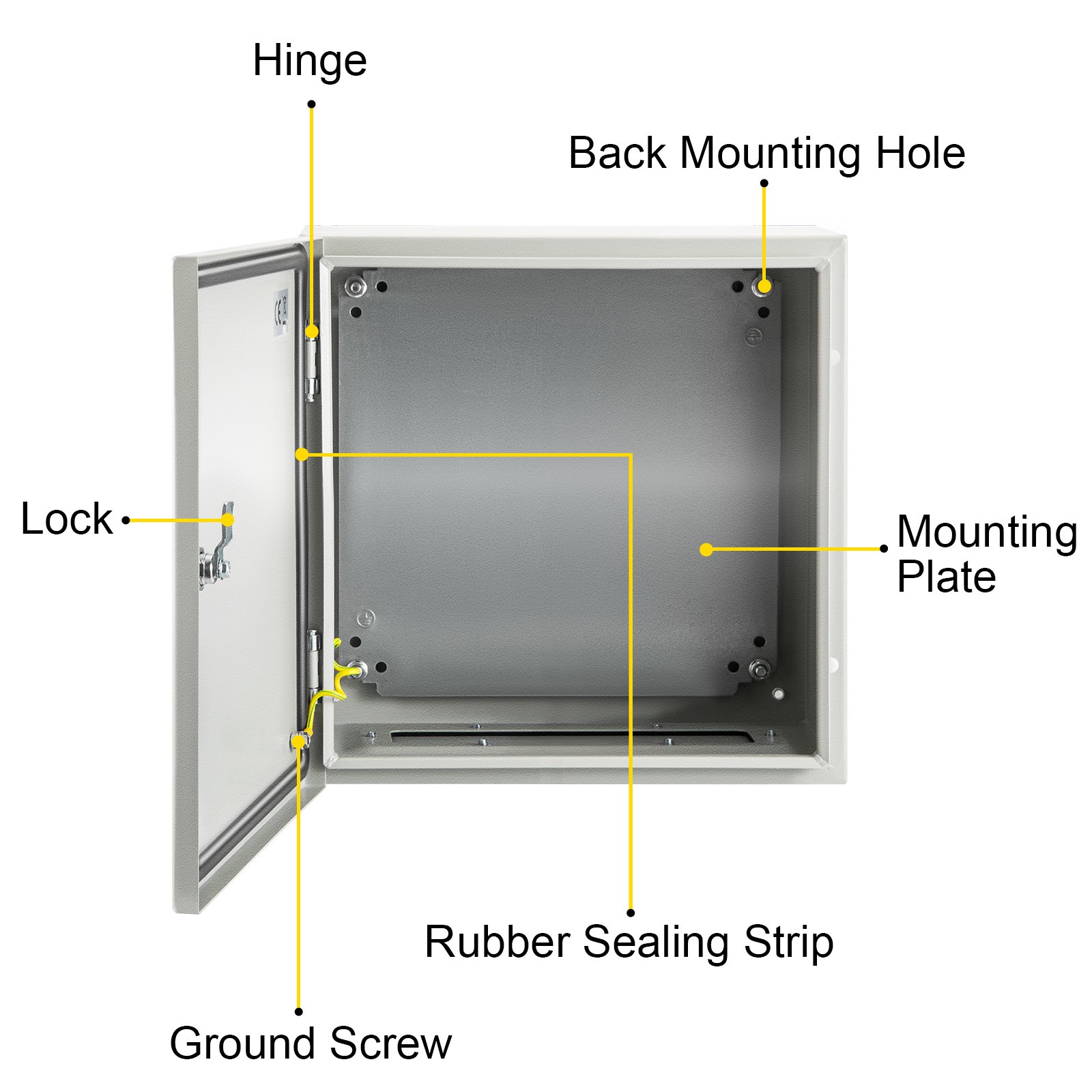 VEVOR NEMA Steel Enclosure, 16 x 16 x 8\'\' NEMA 4X Steel Electrical Box, IP66 Waterproof & Dustproof, Outdoor/Indoor Electrical Junction Box, with Mounting Plate