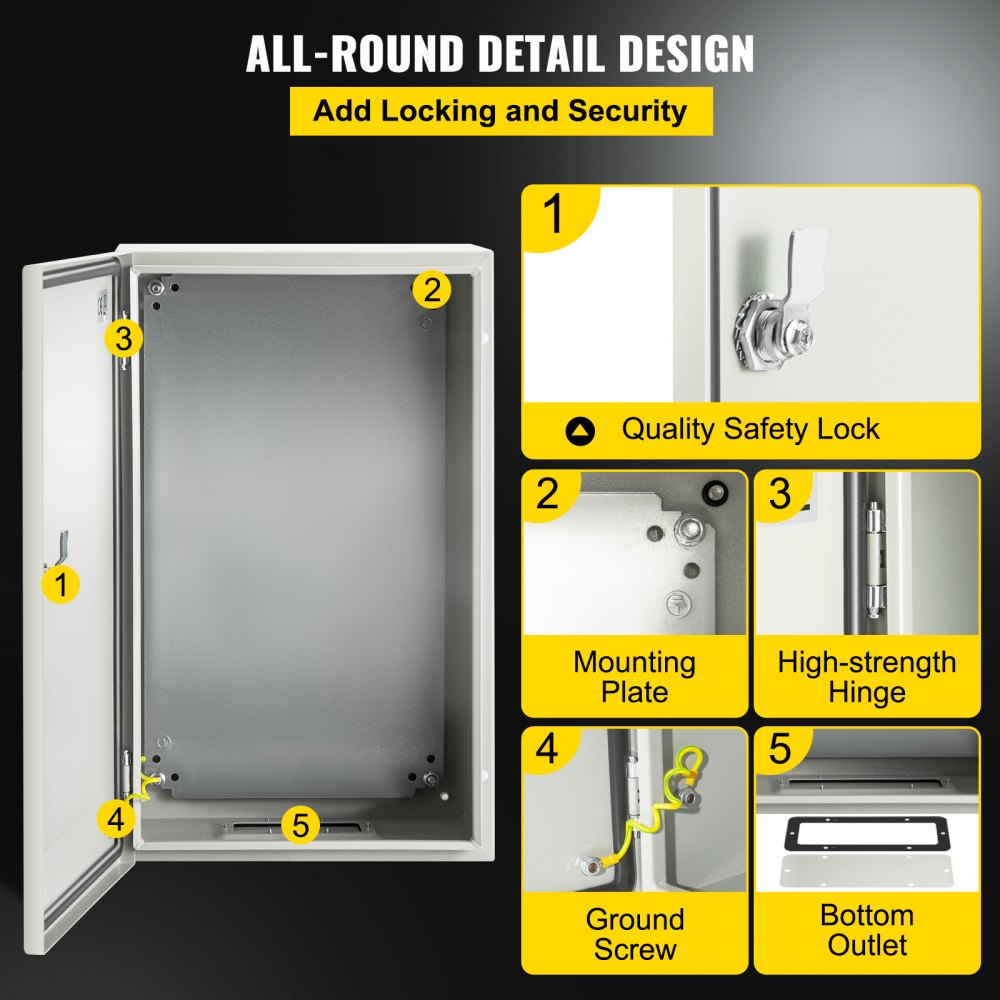 VEVOR NEMA Steel Enclosure, 50 x 30 x 25 cm NEMA 4X Steel Electrical Box, IP66 Waterproof & Dustproof, Outdoor/Indoor Electrical Junction Box, with Mounting Plate