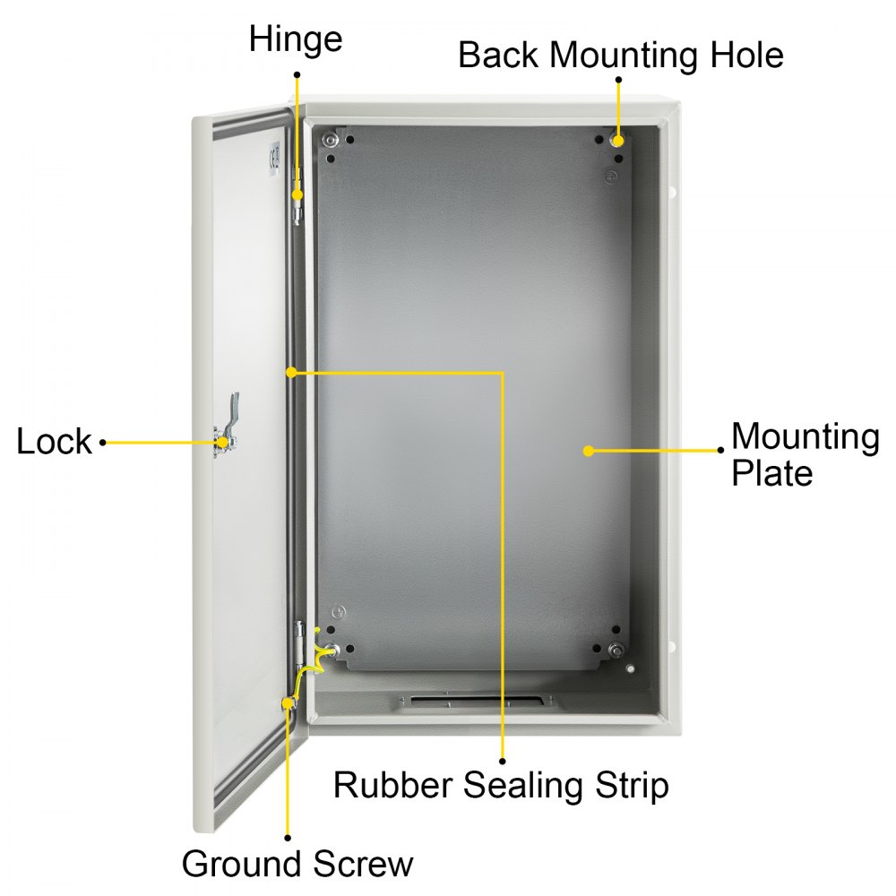 VEVOR NEMA Steel Enclosure, 50 x 30 x 25 cm NEMA 4X Steel Electrical Box, IP66 Waterproof & Dustproof, Outdoor/Indoor Electrical Junction Box, with Mounting Plate