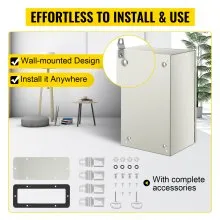 VEVOR NEMA Steel Enclosure, 20 x 12 x 10'' NEMA 4X Steel Electrical Box, IP66 Waterproof & Dustproof, Outdoor/Indoor Electrical Junction Box, with Mounting Plate