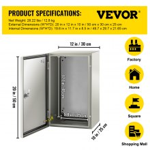 VEVOR Steel Electrical Box 20'' x 12'' x 10'' Electrical Enclosure Box, Carbon Steel Hinged Junction Box, IP65 Weatherproof Metal Box Wall-Mounted Electronic Equipment Enclosure Box with Mounting Plat