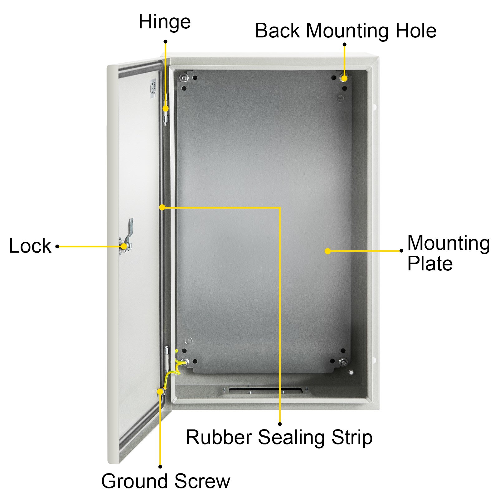 VEVOR NEMA Steel Enclosure, 50 x 30 x 25 cm NEMA 4X Steel Electrical Box, IP66 Waterproof & Dustproof, Outdoor/Indoor Electrical Junction Box, with Mounting Plate
