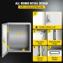 VEVOR nema steel enclosure featuring safety lock, mounting plate, hinge, ground screw, outlet.