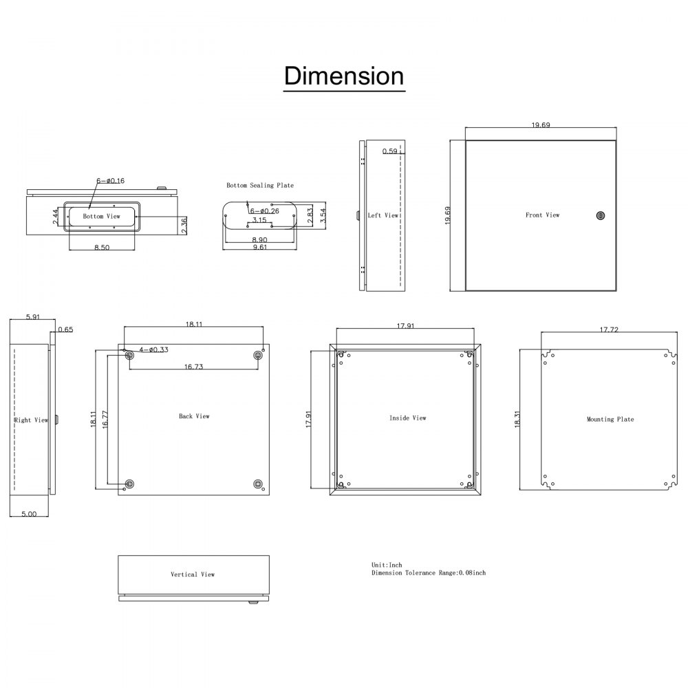 VEVOR NEMA Steel Enclosure, 50 x 50 x 15 cm NEMA 4X Steel Electrical Box, IP66 Waterproof & Dustproof, Outdoor/Indoor Electrical Junction Box, with Mounting Plate