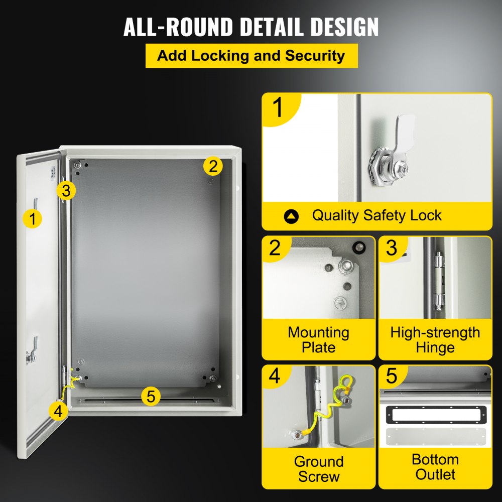VEVOR NEMA Steel Enclosure,60 x 40 x 25 cm NEMA 4X Steel Electrical Box, IP66 Waterproof & Dustproof, Outdoor/Indoor Electrical Junction Box, with Mounting Plate