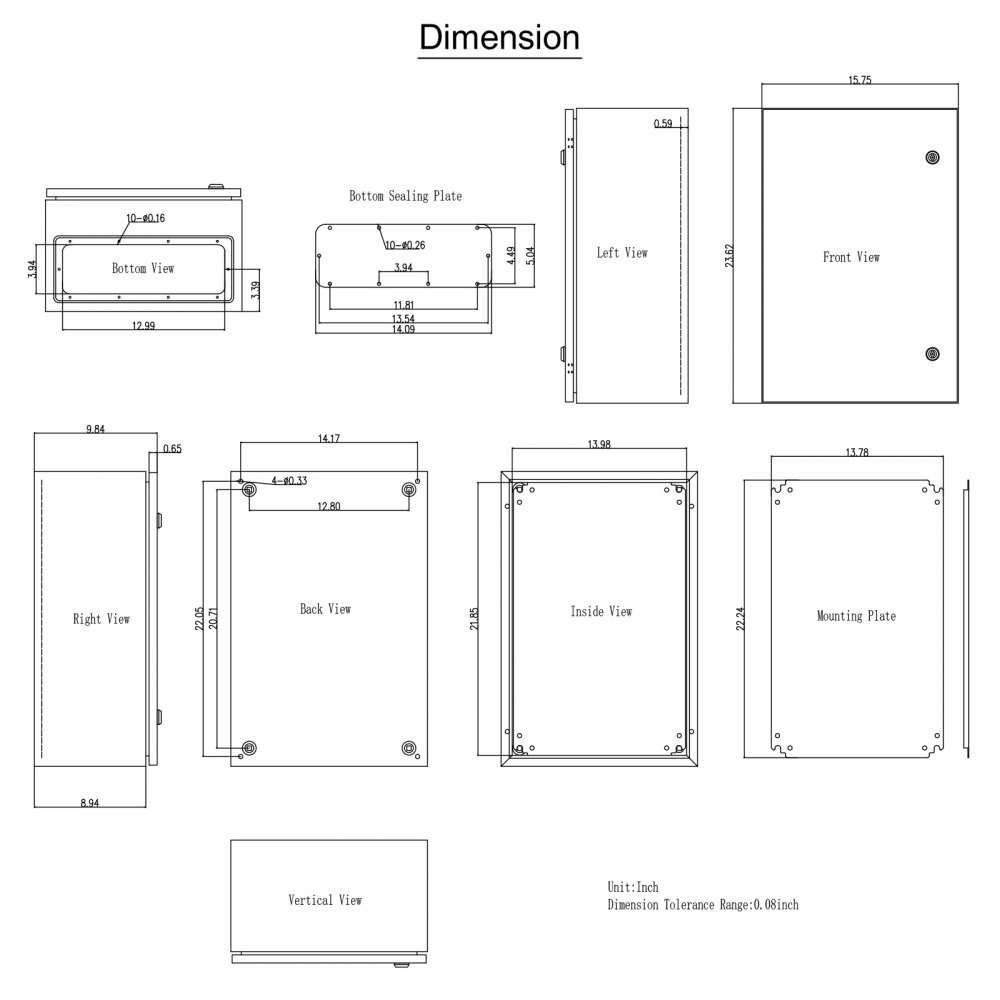 VEVOR NEMA Steel Enclosure,60 x 40 x 25 cm NEMA 4X Steel Electrical Box, IP66 Waterproof & Dustproof, Outdoor/Indoor Electrical Junction Box, with Mounting Plate