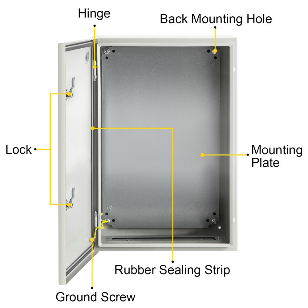 VEVOR NEMA Steel Enclosure,60 x 40 x 25 cm NEMA 4X Steel Electrical Box, IP66 Waterproof & Dustproof, Outdoor/Indoor Electrical Junction Box, with Mounting Plate