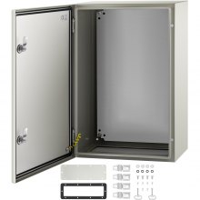 VEVOR Steel Electrical Box 24'' x 16'' x 10'' Electrical Enclosure Box, Carbon Steel Hinged Junction Box, IP65 Weatherproof Metal Box Wall-Mounted Electronic Equipment Enclosure Box with Mounting Plat