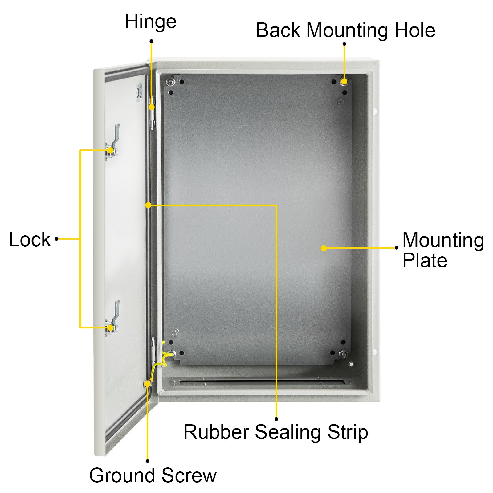 VEVOR NEMA Steel Enclosure,60 x 40 x 25 cm NEMA 4X Steel Electrical Box, IP66 Waterproof & Dustproof, Outdoor/Indoor Electrical Junction Box, with Mounting Plate