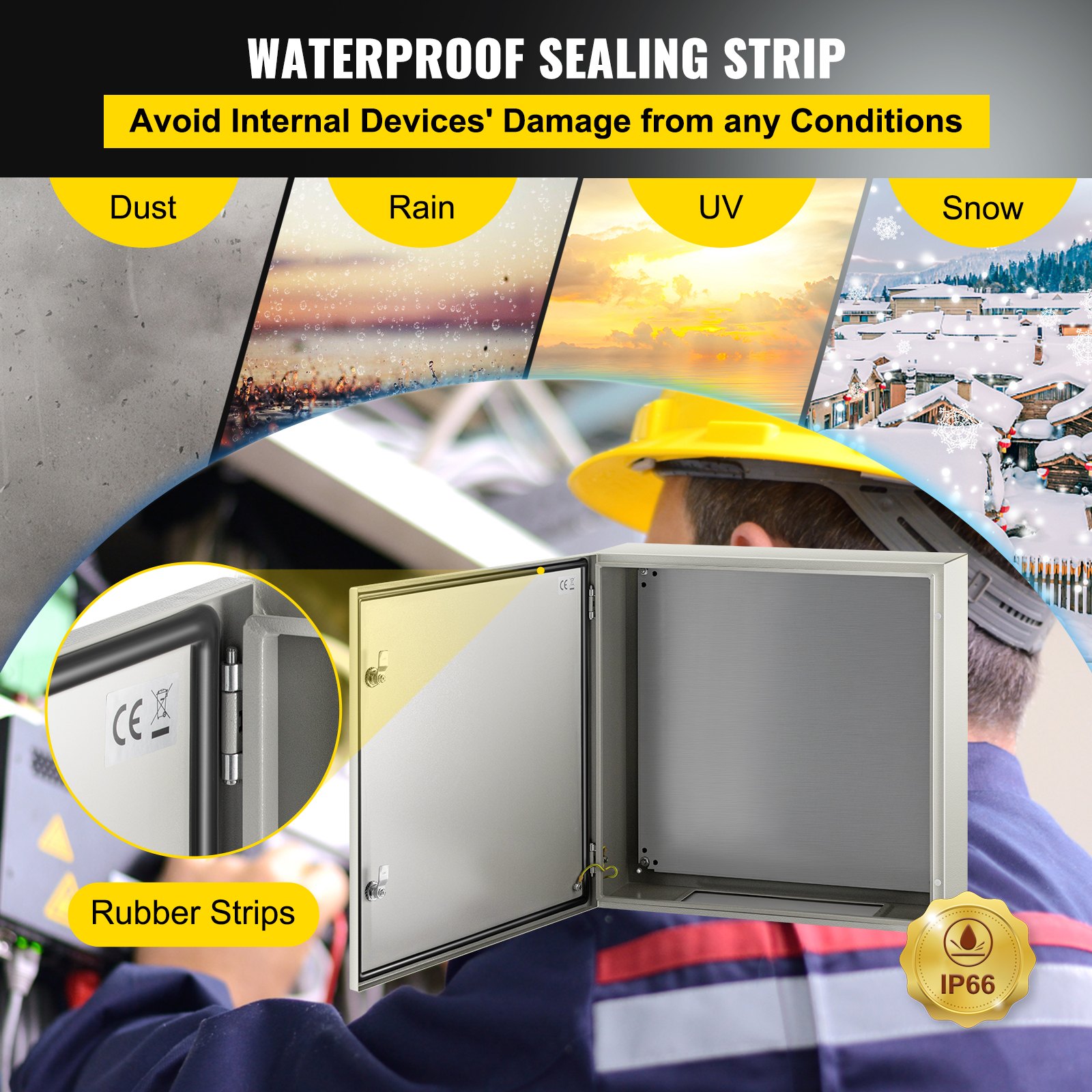 VEVOR NEMA Steel Case, 24x24x8'' NEMA 4X Metal Electric Enclosure, IP66 Water & Dust Resistant, Suitable for Both Outdoor & Indoor Use, Includes Mounting Plate