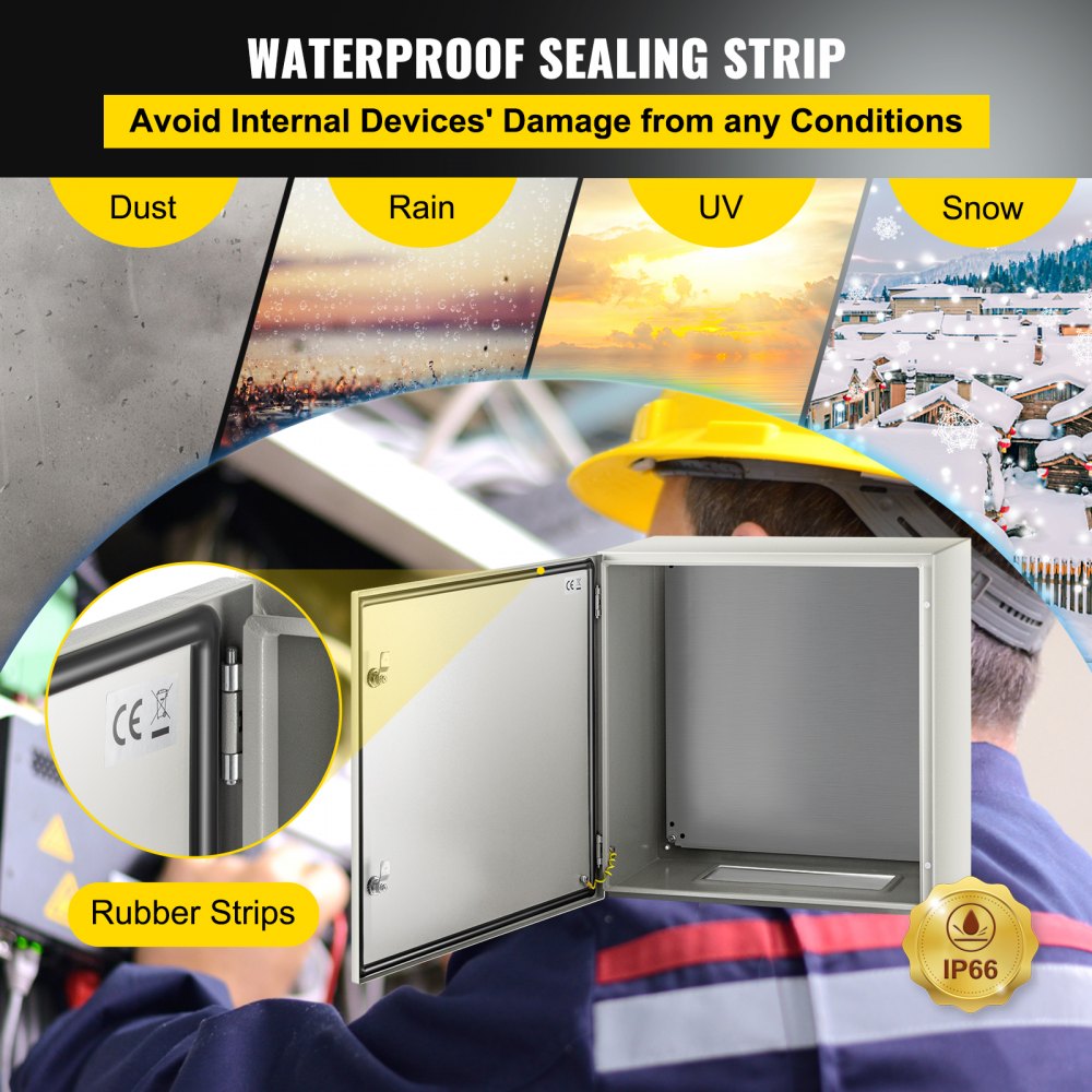VEVOR NEMA Metal Case, 24x24x12'' NEMA 4X Metal Electric Enclosure, IP66 Water & Dust Resistant, Suitable for Both Outdoor & Indoor Use, Includes Mounting Plate