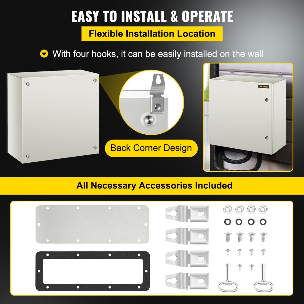 VEVOR NEMA Metal Case, 24x24x12'' NEMA 4X Metal Electric Enclosure, IP66 Water & Dust Resistant, Suitable for Both Outdoor & Indoor Use, Includes Mounting Plate