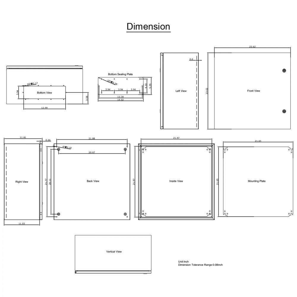 VEVOR NEMA Metal Case, 24x24x12'' NEMA 4X Metal Electric Enclosure, IP66 Water & Dust Resistant, Suitable for Both Outdoor & Indoor Use, Includes Mounting Plate