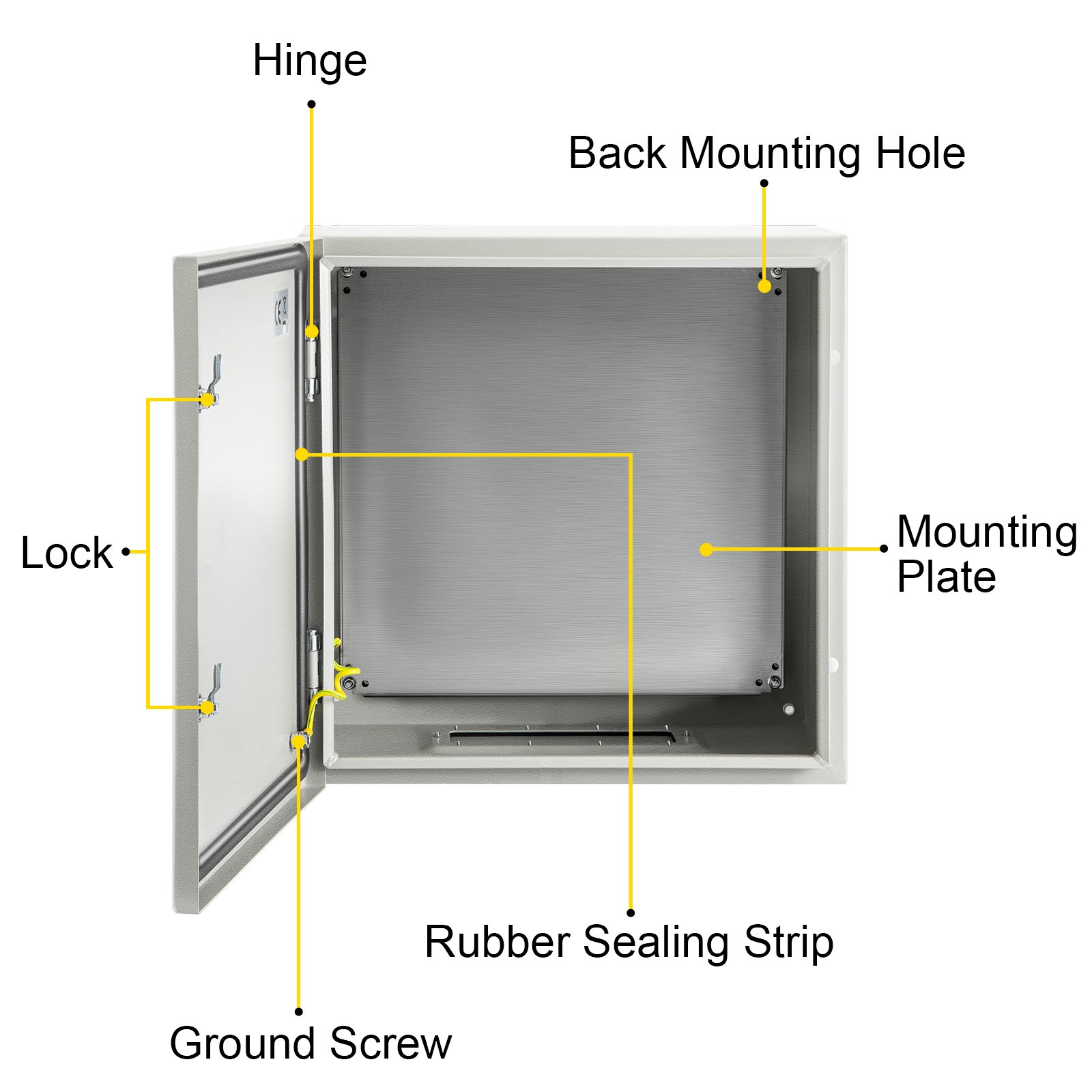 VEVOR NEMA Metal Case, 24x24x12'' NEMA 4X Metal Electric Enclosure, IP66 Water & Dust Resistant, Suitable for Both Outdoor & Indoor Use, Includes Mounting Plate