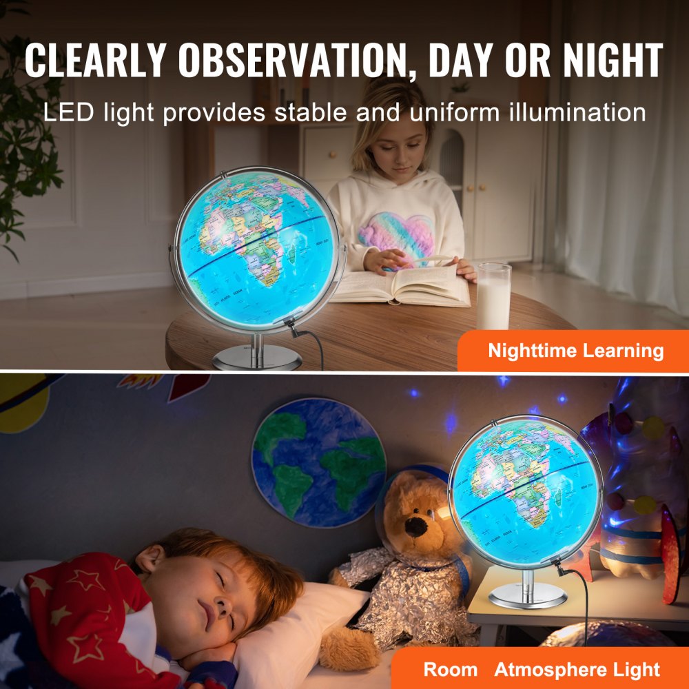 VEVOR Talking World Globe, 9 in/228.6 mm, Interactive Globe for Kids Early Learning Teaching, Educational Globe with Smart Talking Pen LED Night Light USB Interface, Gifts for Children Boys & Girls (Map Language: English)