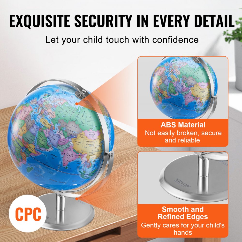VEVOR Talking World Globe, 9 in/228.6 mm, Interactive Globe for Kids Early Learning Teaching, Educational Globe with Smart Talking Pen LED Night Light USB Interface, Gifts for Children Boys & Girls (Map Language: English)