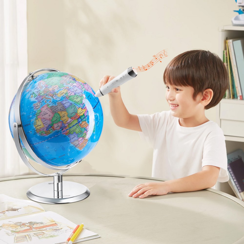 VEVOR Talking World Globe, 9 in/228.6 mm, Interactive Globe for Kids Early Learning Teaching, Educational Globe with Smart Talking Pen LED Night Light USB Interface, Gifts for Children Boys & Girls (Map Language: English)