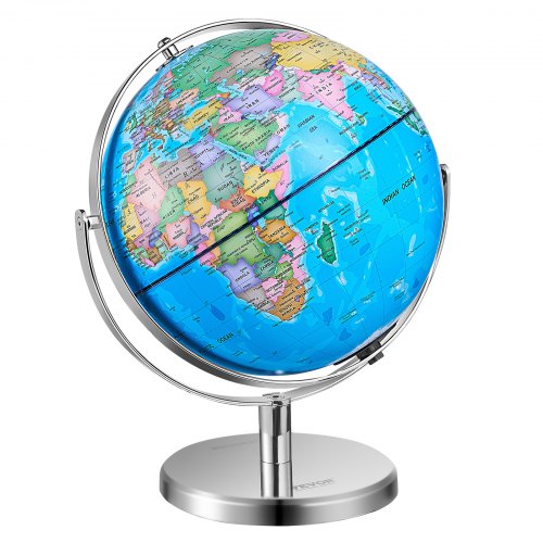 VEVOR Rotating World Globe with Stand, 13 in/330.2 mm, Educational Geographic Globe with Precise Time Zone ABS Material, 720° Spinning Globe for Kids Children Learning Classroom Geography Education (Map Language: English)