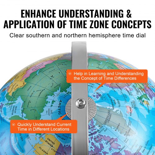 Mappamondo Design Mappamondo Girevole Con Base, 330,2 Mm/13 Pollici, Globo Globo Terrestre Educativo VEVOR