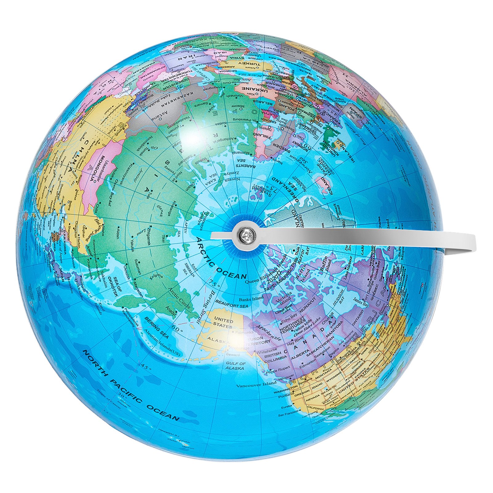 VEVOR Rotating World Globe with Stand, 8 in/203.2 mm, Educational Geographic Globe with Precise Time Zone ABS Material, 360° Spinning Globe for Kids Children Learning Classroom Geography Education (Map Language: English)