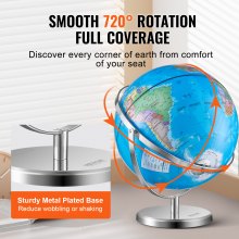 VEVOR Illuminated World Globe with Stand, 13 in/330.2 mm, Educational Earth Globe with Stable Heavy Metal Base HD Printed Map and LED Night Lighting, 720° Spinning Globe for Kids Classroom Learning