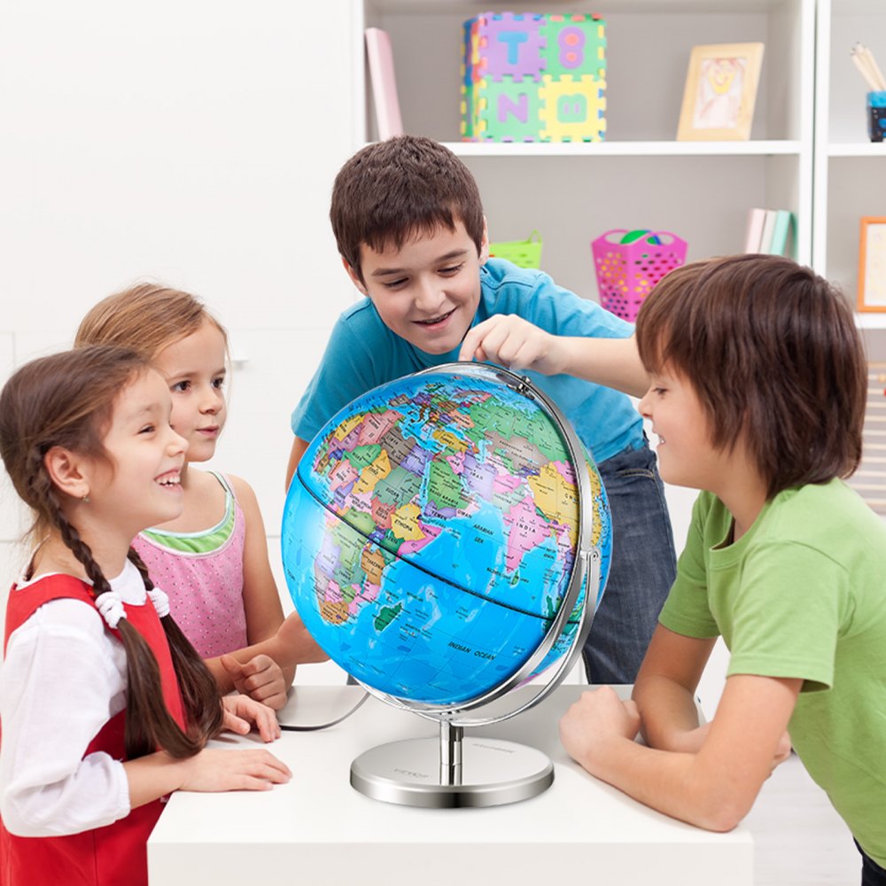 VEVOR Illuminated World Globe with Stand, 13 in/330.2 mm, Educational Earth Globe with Stable Heavy Metal Base and LED Constellation Night Light HD Printed Map, Spinning for Kids Classroom Learning (Map Language: English)