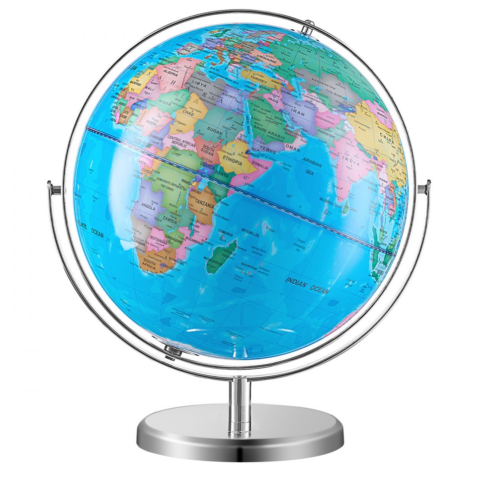 VEVOR Illuminated World Globe with Stand, 13 in/330.2 mm, Educational Earth Globe with Stable Heavy Metal Base and LED Constellation Night Light HD Printed Map, Spinning for Kids Classroom Learning (Map Language: English)