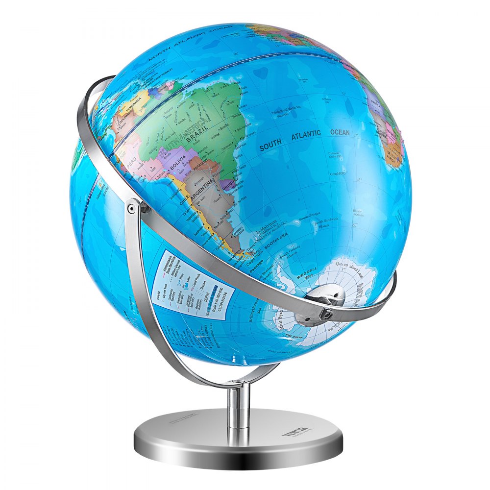VEVOR Illuminated World Globe with Stand, 13 in/330.2 mm, Educational Earth Globe with Stable Heavy Metal Base and LED Constellation Night Light HD Printed Map, Spinning for Kids Classroom Learning (Map Language: English)