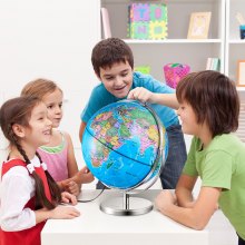 VEVOR Illuminated World Globe with Stand, 228.6 mm, Educational Earth Globe with Stable Heavy Metal Base and LED Constellation Night Light HD Printed Map, Spinning for Kids Classroom Learning