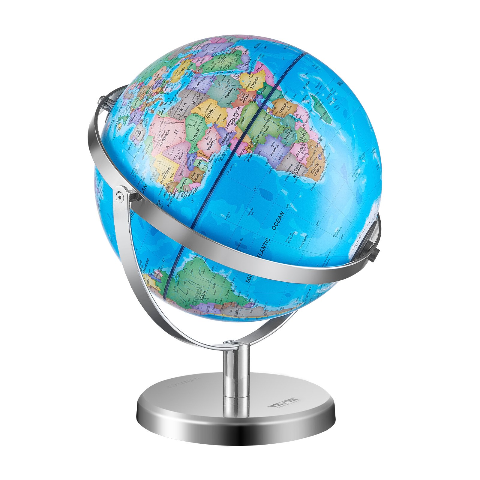 VEVOR Illuminated World Globe with Stand, 9 in/228.6 mm, Educational Earth Globe with Stable Heavy Metal Base and LED Constellation Night Light HD Printed Map, Spinning for Kids Classroom Learning (Map Language: English)