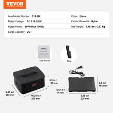 VEVOR Portable Oven, 110-120V Home/Office Food Warmer, 80W (Max 100W) Portable Mini Personal Microwave, 2QT Electric Heated Lunch Box, Compatible with Glass, Ceramic, Foil Container (Black)