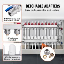 VEVOR 10-Branch Radiant Heat Manifold 1/2" PEX Tubing Floor Heating Manifold Set