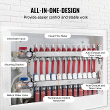 VEVOR 12-Branch Radiant Heat Manifold 1/2" PEX Tubing Floor Heating Manifold Set