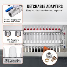 VEVOR 12-Branch Radiant Heat Manifold 1/2" PEX Tubing Floor Heating Manifold Set