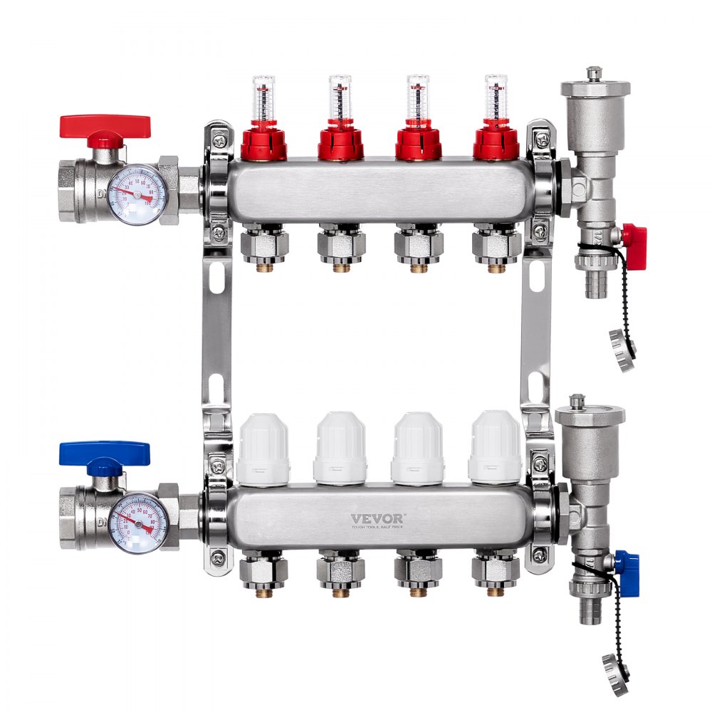 VEVOR 4-grenet strålevarmemanifold 1/2" PEX-rør gulvvarmemanifoldsett