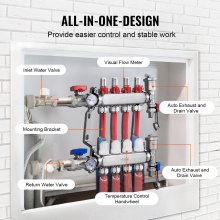 VEVOR 4-Branch Radiant Heat Manifold 1/2" PEX Tubing Floor Heating Manifold Set