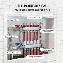 VEVOR 5-Branch Radiant Heat Manifold 1/2" PEX Tubing Floor Heating Manifold Set