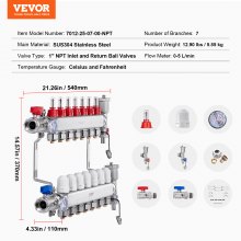 VEVOR 7-Branch Radiant Heat Manifold 1/2" PEX Tubing Floor Heating Manifold Set