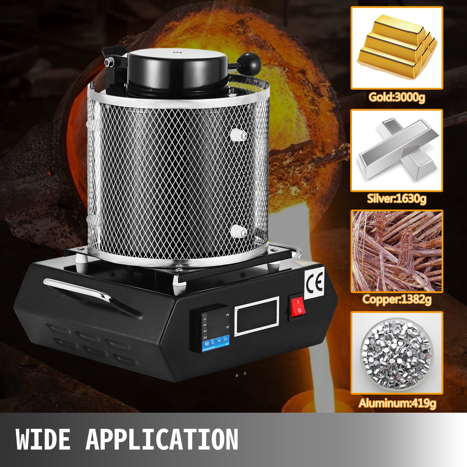 VEVOR Gold Melting Furnace, 1350W, 1150℃ Max Temperature, Digital Electric Melting Furnace Machine, with 3 kg Ceramic Crucible, for Casting Refining Precious Metals, Melts Gold, Silver, Aluminum