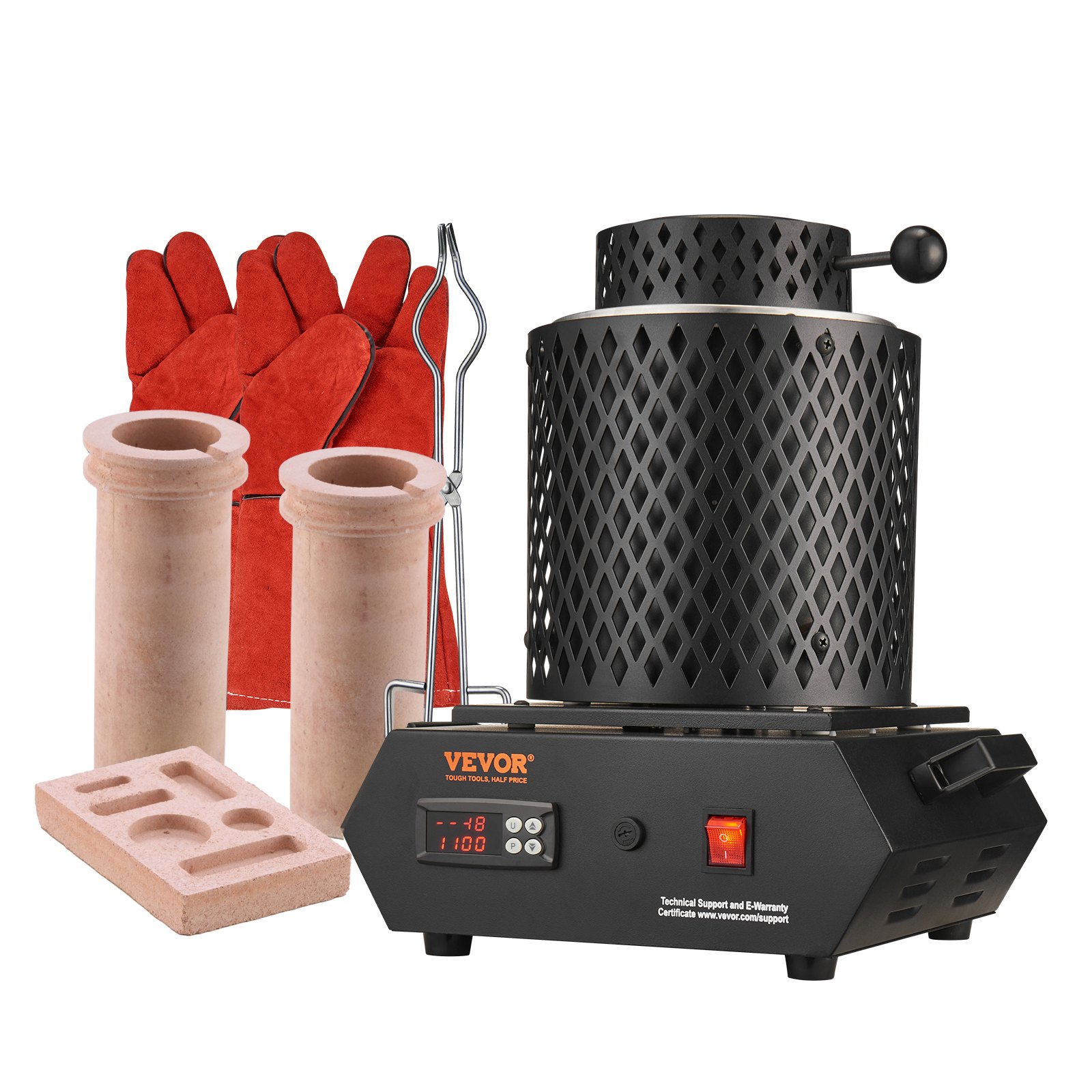 VEVOR Gold Melting Furnace, 1350W, 1150°C Max Temperature, Digital Electric Melting Furnace with 1 kg and 3 kg Ceramic Crucibles, Crucible Tongs, and Gloves, for Gold, Silver, Aluminum, Copper