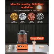 VEVOR Electric Melting Furnace, 1350W Electric Metal Smelter Foundry, 2102℉/1150℃ Metal Smelting Machine with 3kg Ceramic Crucible, Gold Smelting Kit for Jewelry Making, Metal Bars, Metal Components