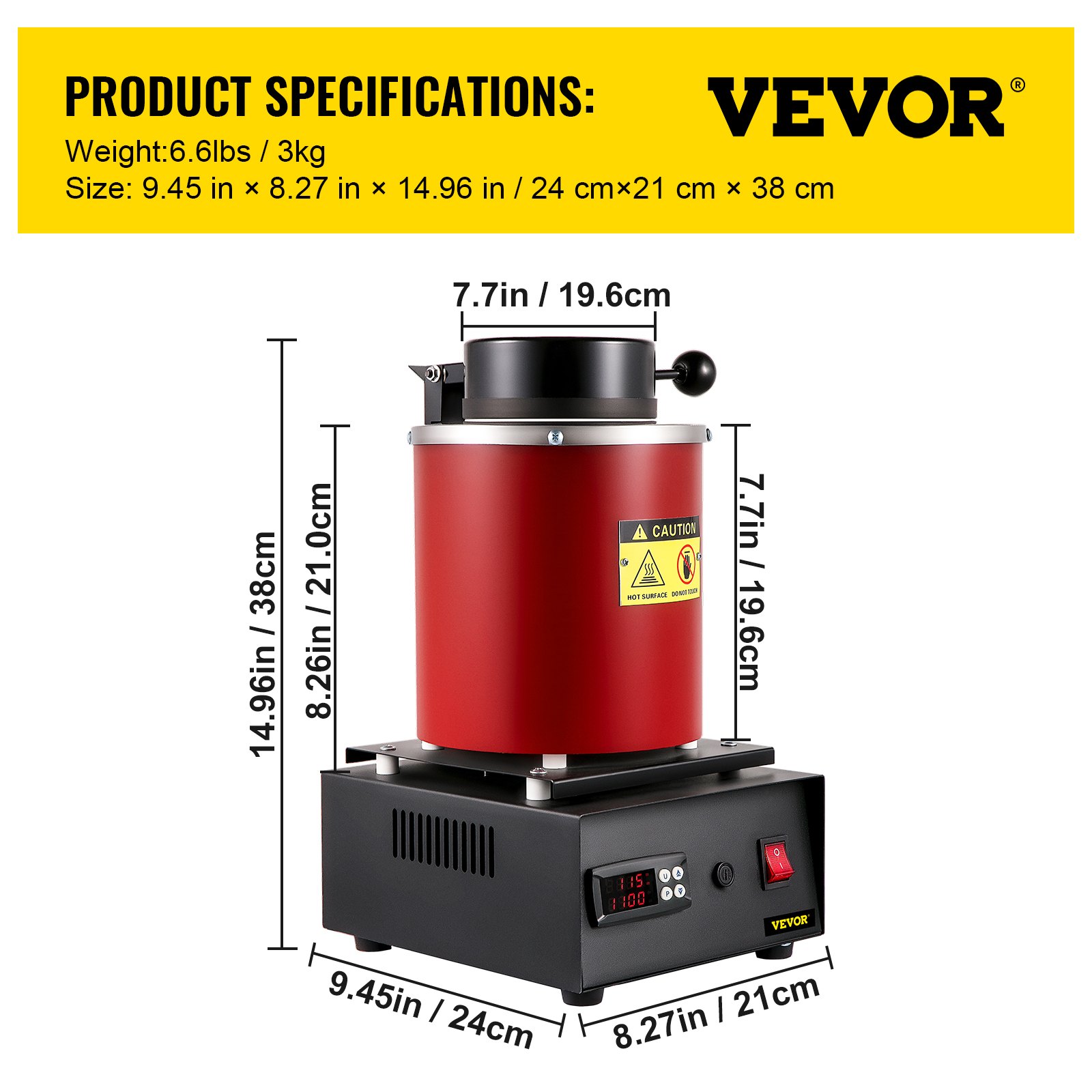 VEVOR Gold Melting Furnace, 1350W, 1150 ℃ Max Temperature, Digital Electric Melting Furnace, with 3 kg Ceramic Crucible, Ingot Die, and Gloves, for Processing of Gold, Silver, Copper, Aluminum